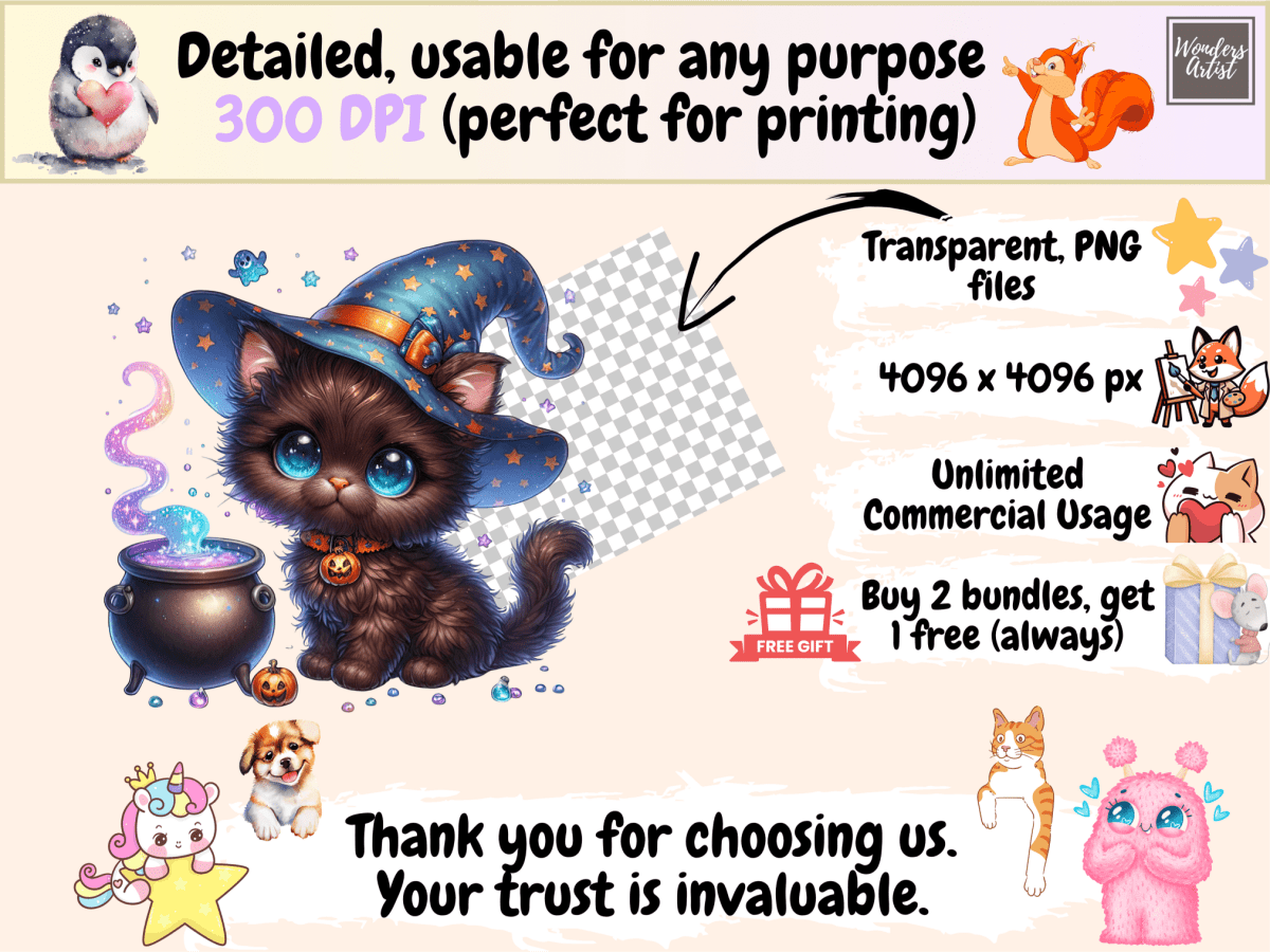 Witch Cats (P3) Clipart autopost cat digital art cat graphics - WondersArtist