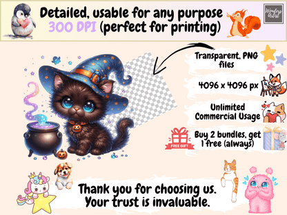 Witch Cats (P3) Clipart autopost cat digital art cat graphics - WondersArtist