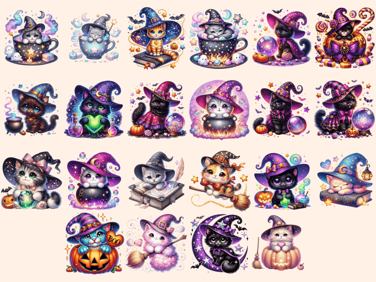 Witch Cats (P3) Clipart autopost cat digital art cat graphics - WondersArtist