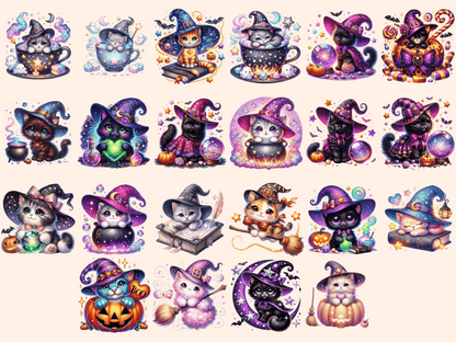 Witch Cats (P3) Clipart autopost cat digital art cat graphics - WondersArtist