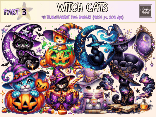 Witch Cats (P3) Clipart autopost cat digital art cat graphics - WondersArtist
