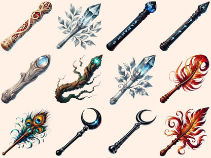 Witchcraft Wands (P2) Clipart digital witchcraft - Wonders Artist