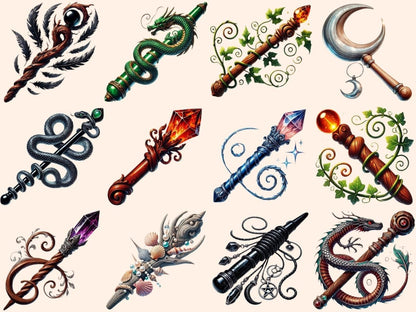 Witchcraft Wands (P2) Clipart digital witchcraft - Wonders Artist