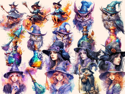 Witches Watercolor Clipart fairytale clipart - Wonders Artist