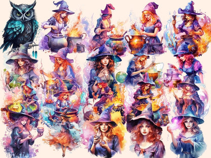 Witches Watercolor Clipart fairytale clipart - Wonders Artist