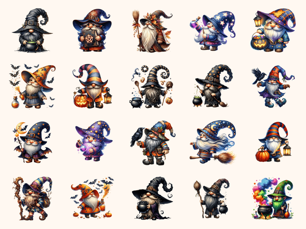 Witchy Gnomes Clipart All Bundles Clipart Line Art - WondersArtist