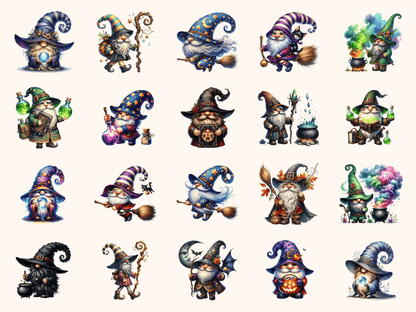 Witchy Gnomes Clipart All Bundles Clipart Line Art - WondersArtist