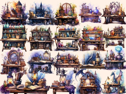 Wizard Desks Watercolor Clipart fairytale clipart - Wonders Artist