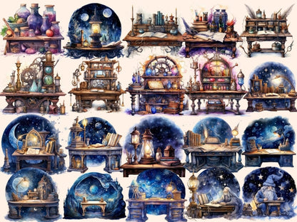 Wizard Desks Watercolor Clipart fairytale clipart - Wonders Artist