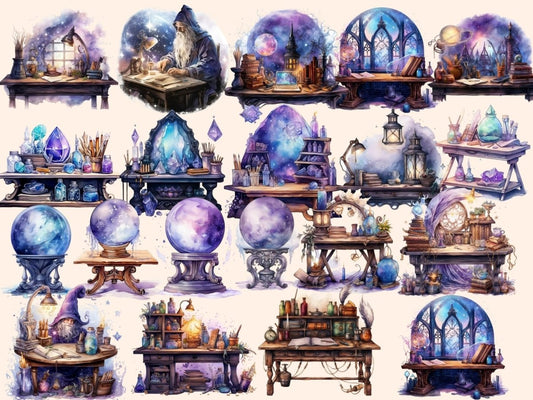 Clipart cu acuarele de birou pentru vrăjitori