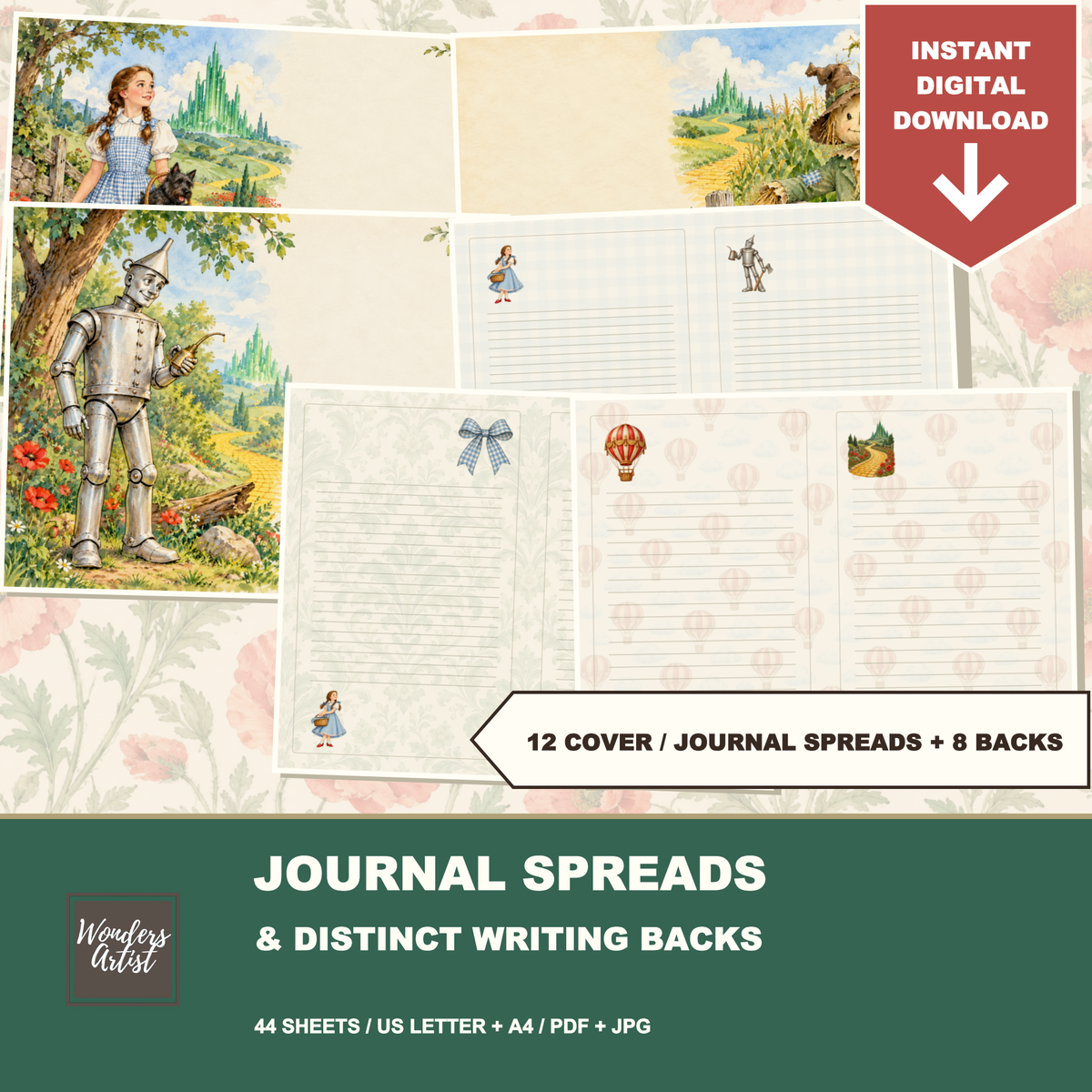 Wizard of Oz Journal Kit — journal pages and backs