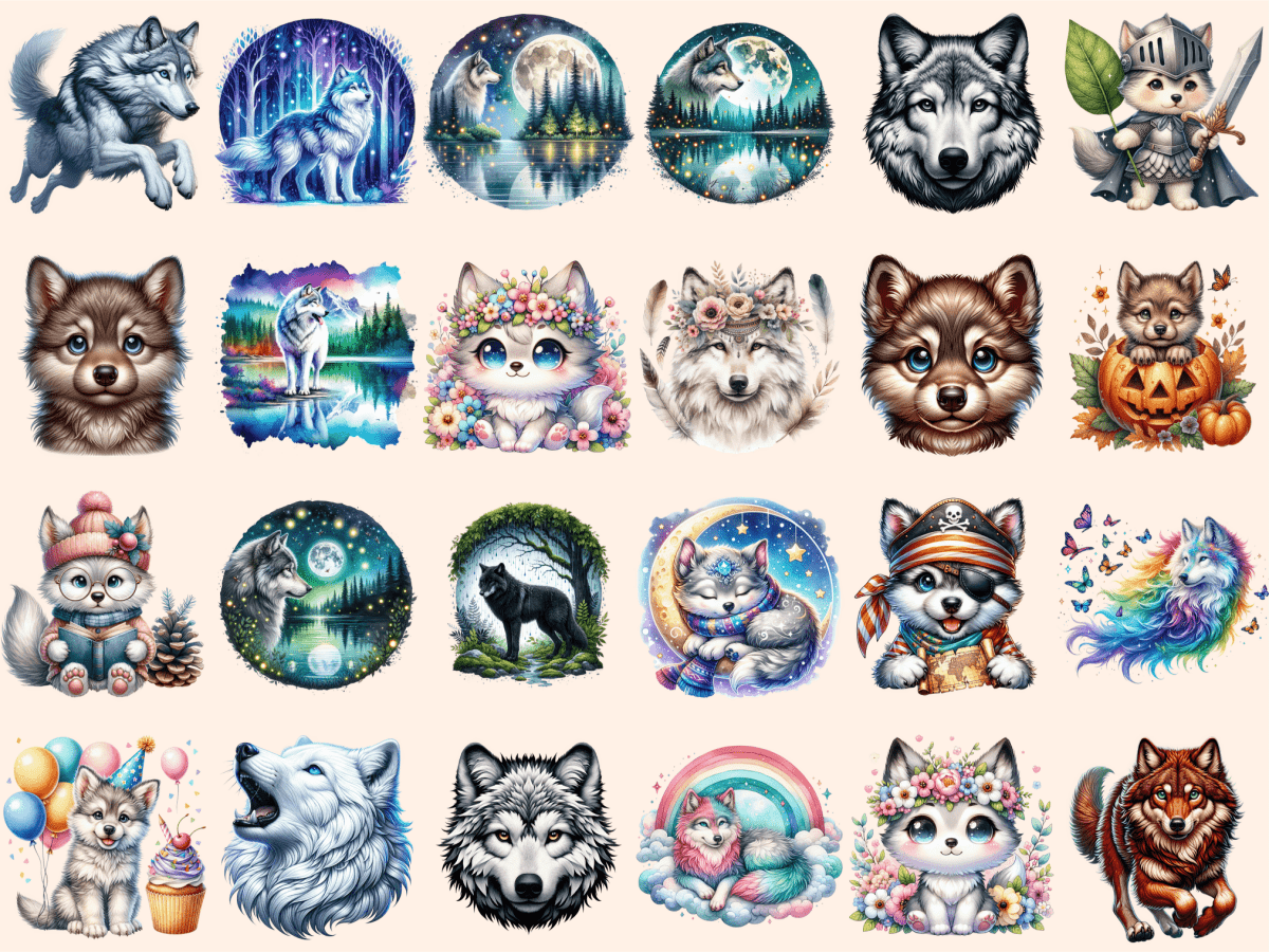 Wolves Clipart autopost Cute wolf art Digital wolf art - WondersArtist