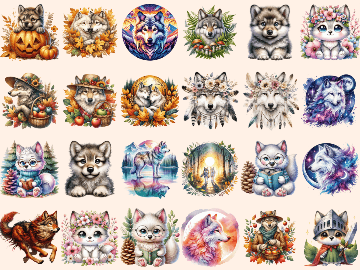 Wolves Clipart autopost Cute wolf art Digital wolf art - WondersArtist