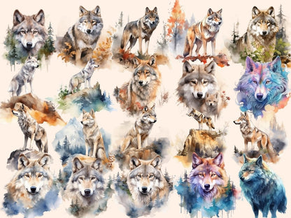 Wolves Watercolor Clipart watercolor wildlife - Wonders Artist