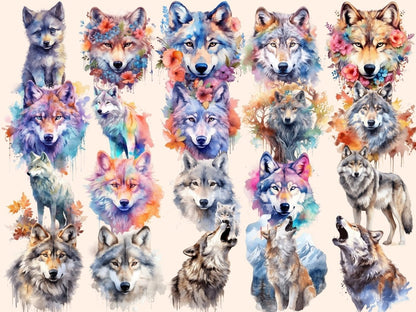 Wolves Watercolor Clipart - High - Quality Instant Digital Download for Creative Projects