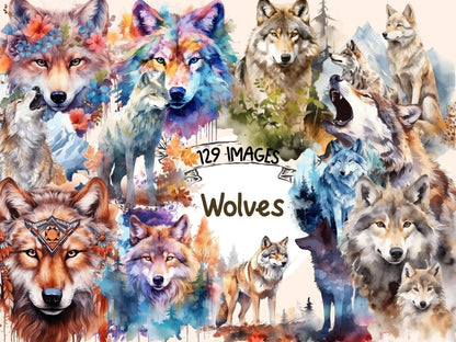 Wolves Watercolor Clipart watercolor wildlife - Wonders Artist