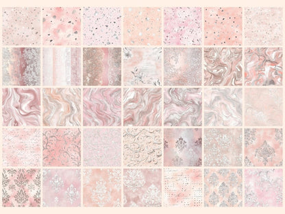 Wonderful Blush Rose & Silver Seamless Digital Paper Blush Floral Pattern - Wonders Artist