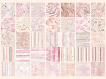 Wonderful Blush Rose & Silver Seamless Digital Paper Blush Floral Pattern - Wonders Artist