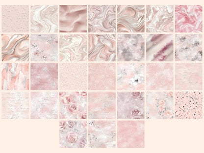 Wonderful Blush Rose & Silver Seamless Digital Paper Blush Floral Pattern - Wonders Artist