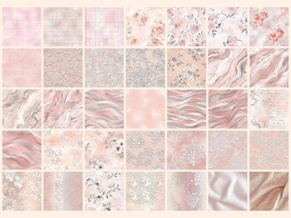 Wonderful Blush Rose & Silver Seamless Digital Paper Blush Floral Pattern - Wonders Artist