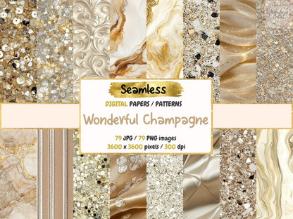 Wonderful Champagne Seamless Digital Paper Champagne Design - Wonders Artist