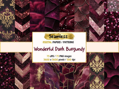 Wonderful Dark Burgundy Seamless Digital Paper Burgundy Digital Art - Wonders Artist