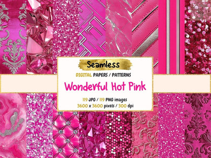 Wonderful Hot Pink Seamless Digital Paper Bold Pink Pattern - Wonders Artist