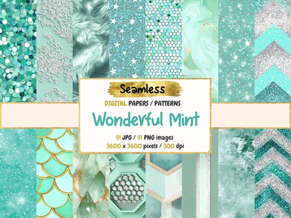 Wonderful Mint Seamless Digital Paper Fresh Mint Design - Wonders Artist