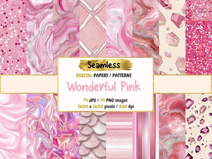 Wonderful Pink Seamless Digital Paper Blush Floral Art - Wonders Artist