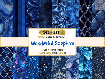 Wonderful Sapphire Seamless Digital Paper Blue Botanical - Wonders Artist
