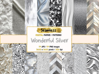Wonderful Silver Seamless Digital Paper Glitter Silver paper - Wonders Artist