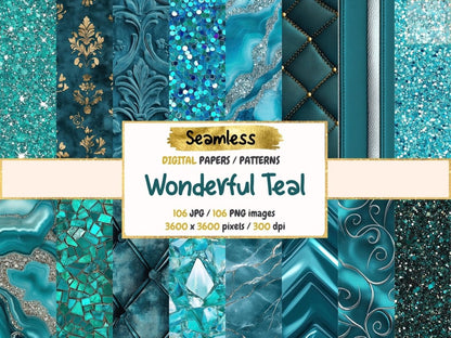Wonderful Teal Seamless Digital Paper Aqua Print Paper - Wonders Artist