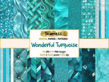 Wonderful Turquoise Seamless Digital Paper Aqua Background - Wonders Artist