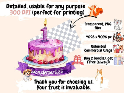 WondersArtist 1st Birthday Watercolor Clipart - Wonders Artist