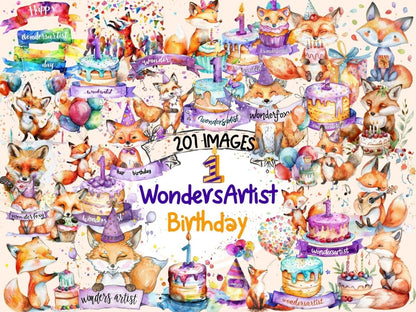 WondersArtist 1st Birthday Watercolor Clipart - Wonders Artist