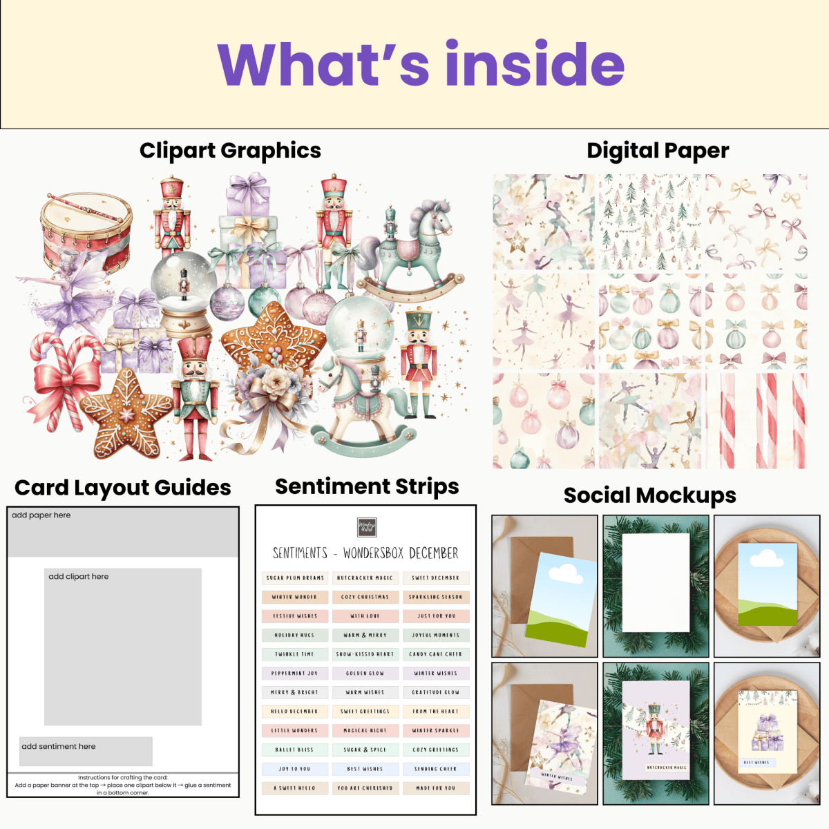 WondersBox December - Nutcracker Sugar Ball a4 canva template cardmaking kit - WondersArtist