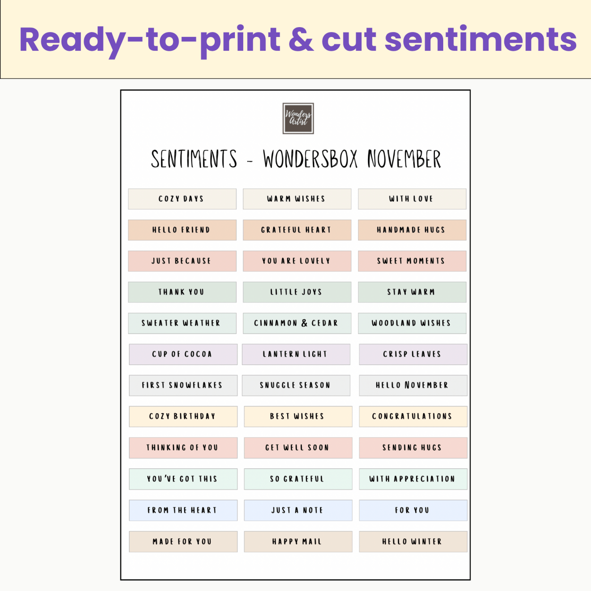 WondersBox November - Sweater Weather Woodland a4 canva template cardmaking kit - WondersArtist