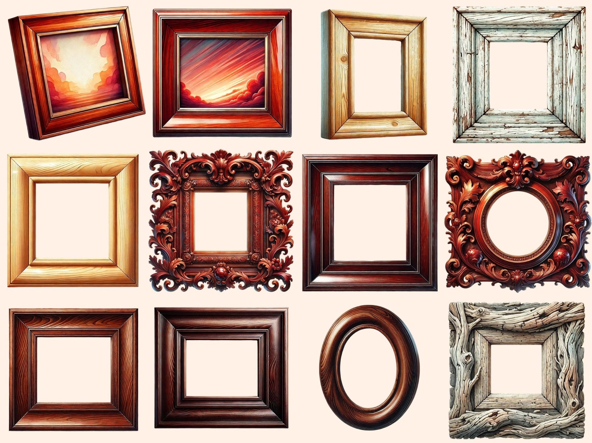 Wooden Frames (P1) Clipart - High - Quality Instant Digital Download for Creative Projects