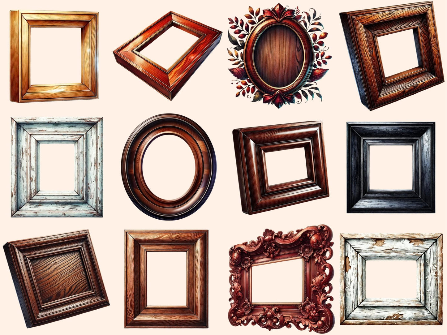 Wooden Frames (P1) Clipart - High - Quality Instant Digital Download for Creative Projects