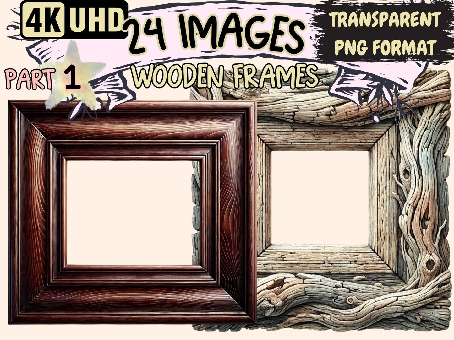 Wooden Frames (P1) Clipart - High - Quality Instant Digital Download for Creative Projects