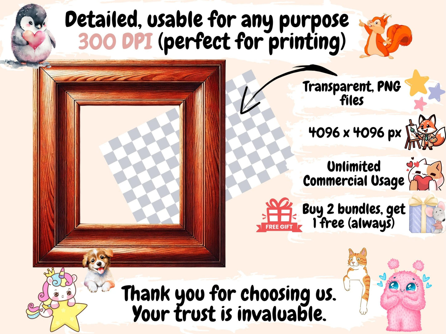 Wooden Frames (P2) Clipart - High - Quality Instant Digital Download for Creative Projects