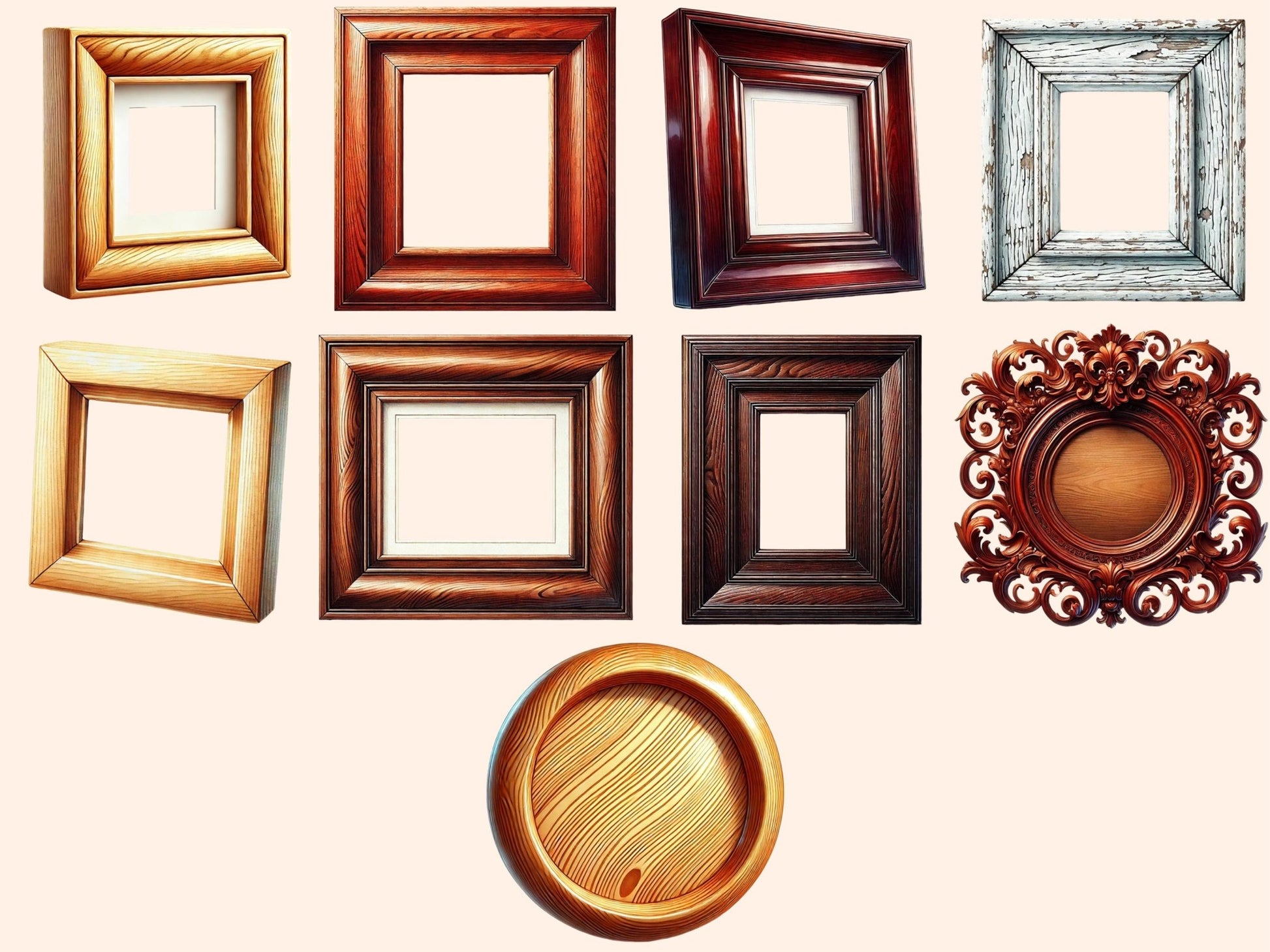 Wooden Frames (P2) Clipart - High - Quality Instant Digital Download for Creative Projects