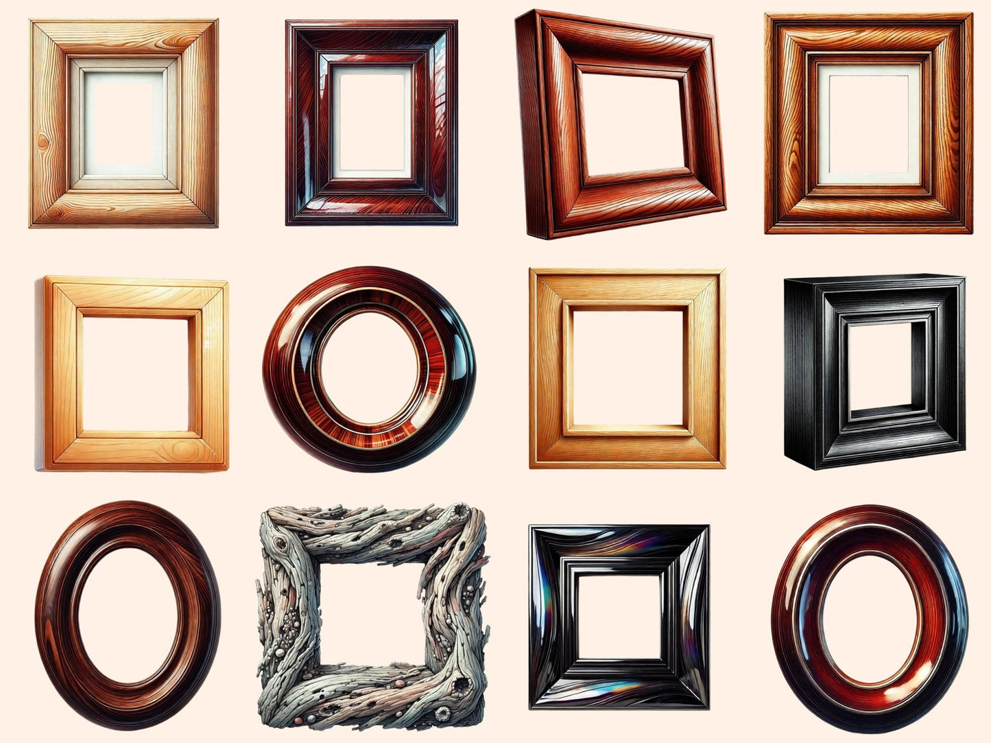 Wooden Frames (P2) Clipart - High - Quality Instant Digital Download for Creative Projects