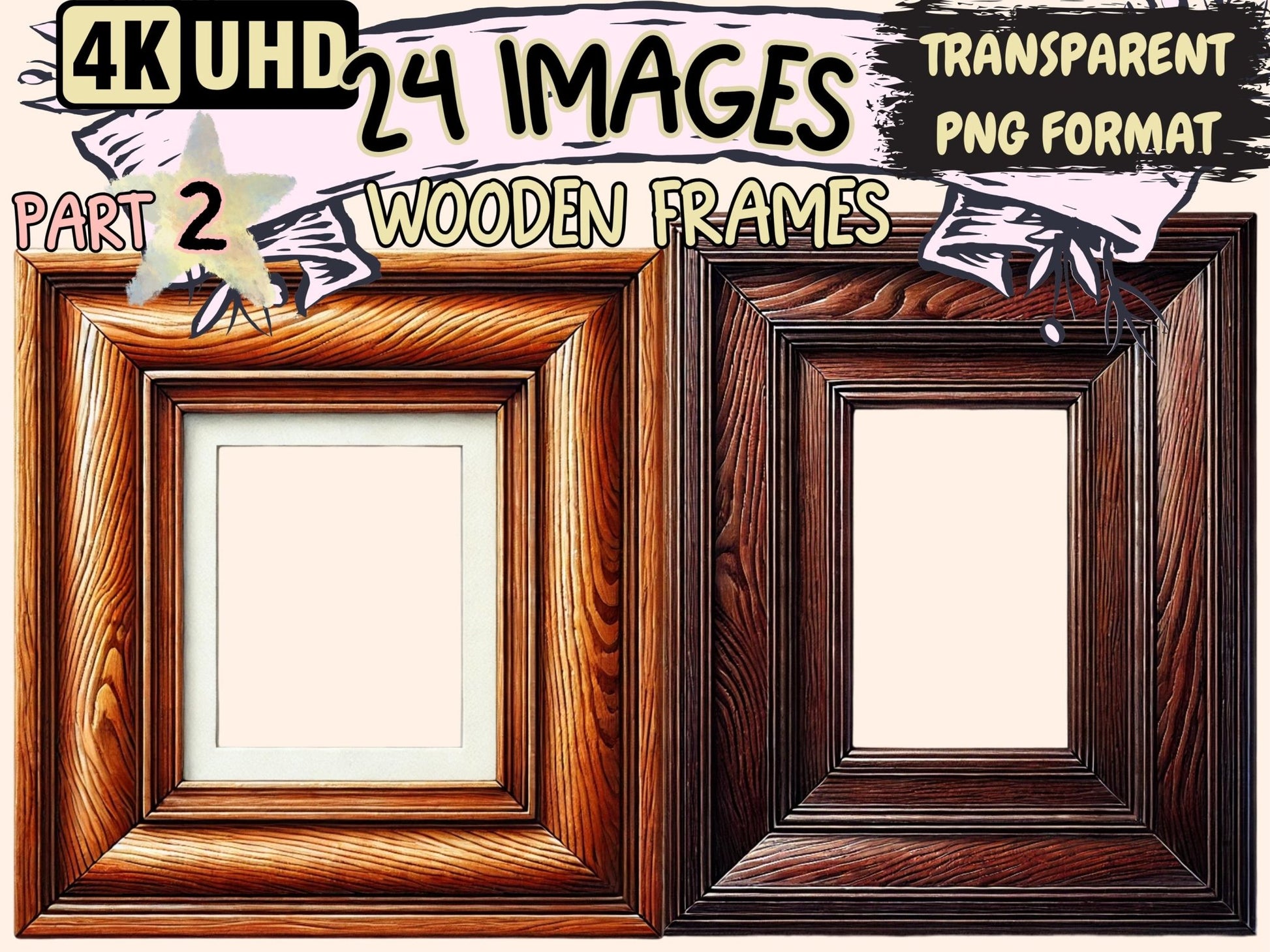 Wooden Frames (P2) Clipart - High - Quality Instant Digital Download for Creative Projects