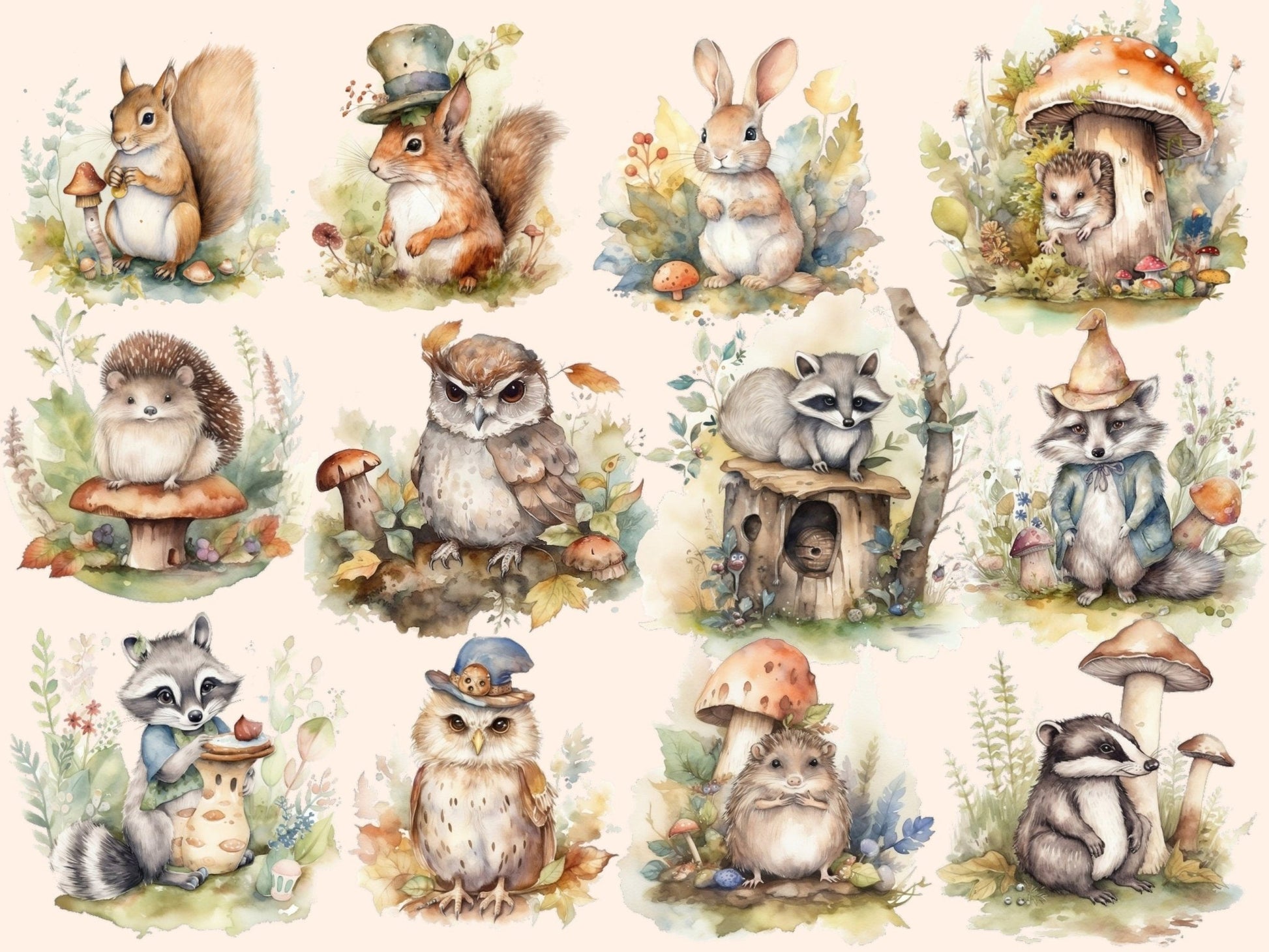 Woodland Animals Watercolor Clipart - High - Quality Instant Digital Download for Creative Projects