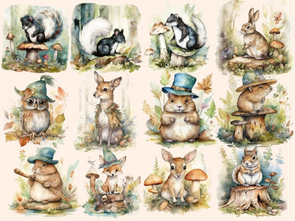 Woodland Animals Watercolor Clipart adorable animals - Wonders Artist