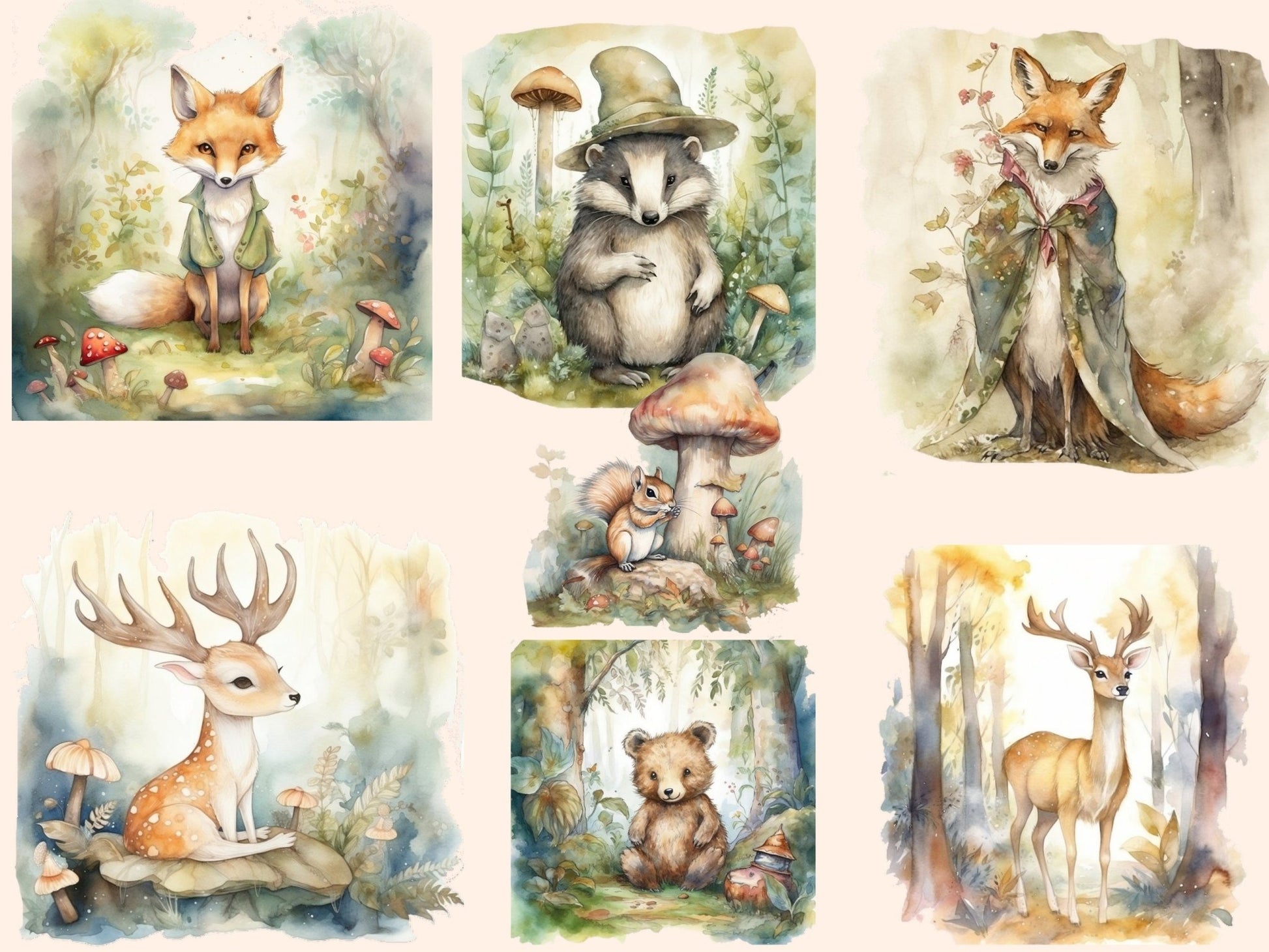 Woodland Animals Watercolor Clipart - High - Quality Instant Digital Download for Creative Projects