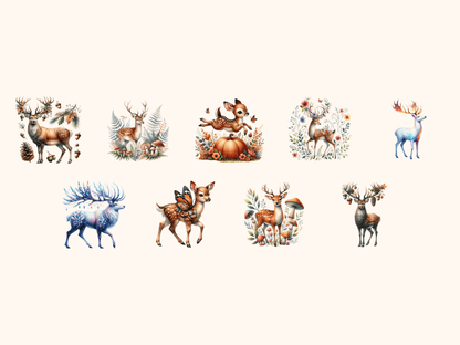 Woodland Deer Clipart All Bundles Clipart Line Art - WondersArtist