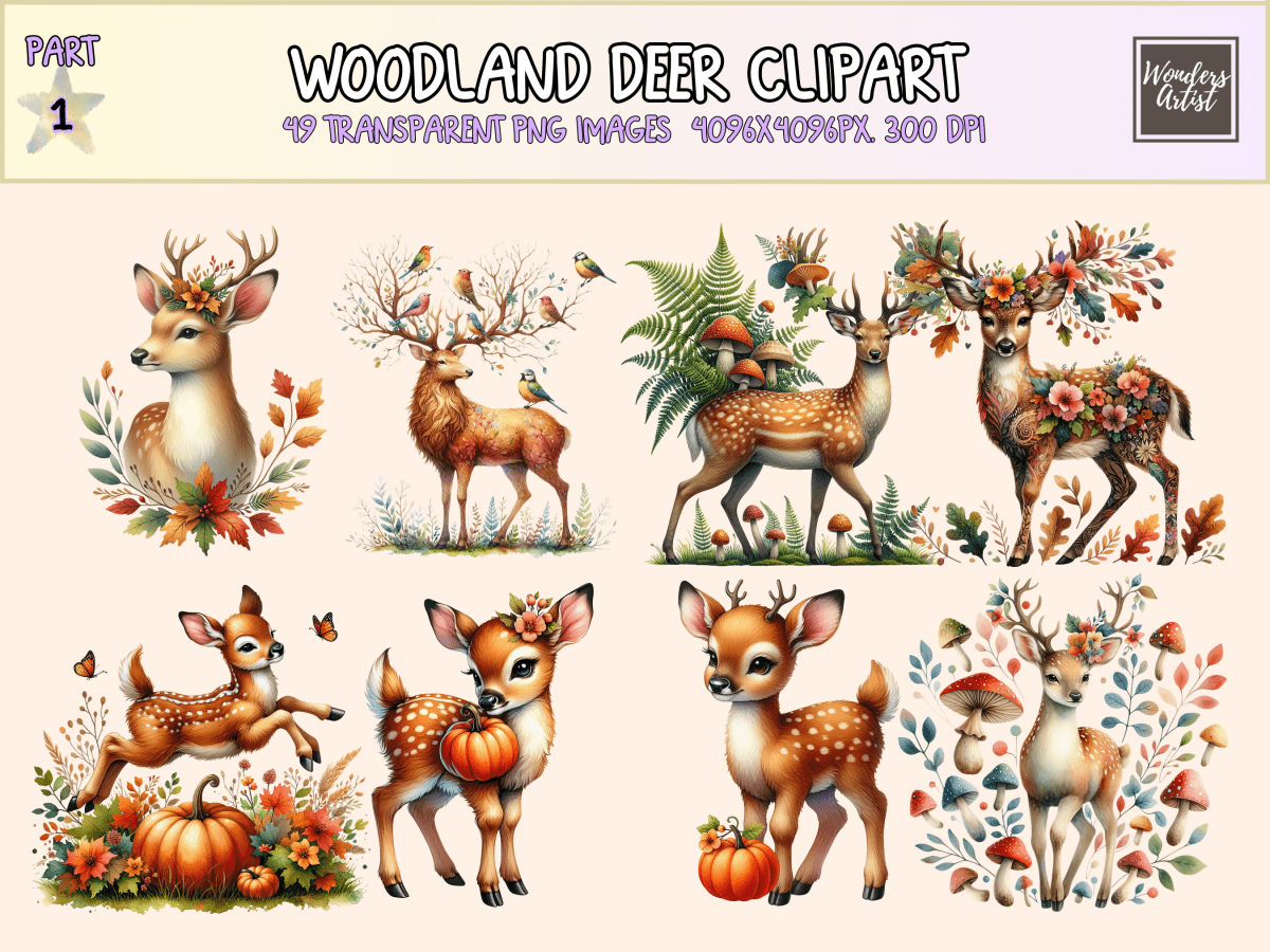 Woodland Deer Clipart All Bundles Clipart Line Art - WondersArtist