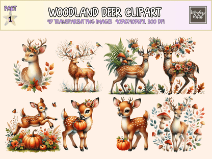 Woodland Deer Clipart All Bundles Clipart Line Art - WondersArtist
